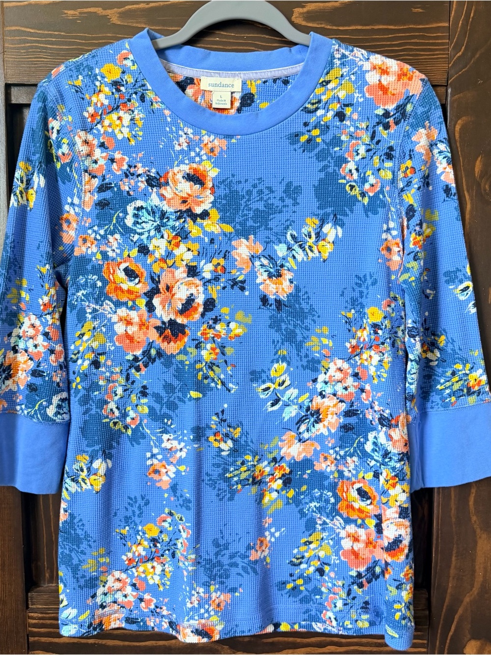 Sundance Blue Floral Waffle-Knit Top